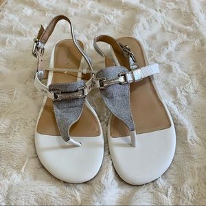 NEW Antonio Melani White Silver Wedge Sandals